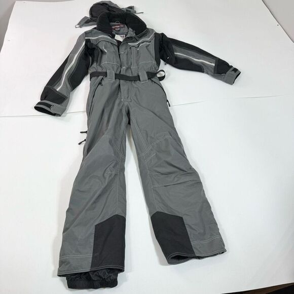 Obermeyer Ski Suit Mens Medium 04259 One Piece Mach 1 Nylon Full Zip Hooded Gray